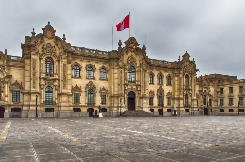 Lima, Peru: Pałac rządowy, rezydencja prezydenta, znany jako dom Pizarro w historycznym centrum Lima, wpisany na Listę Światowego Dziedzictwa UNESCO,