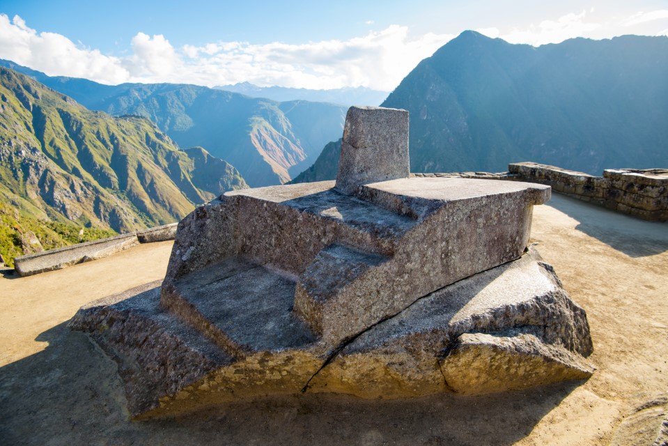 Intihuatana, sacred sun dial in Inca ruins Machu Picchu, Peru, South America