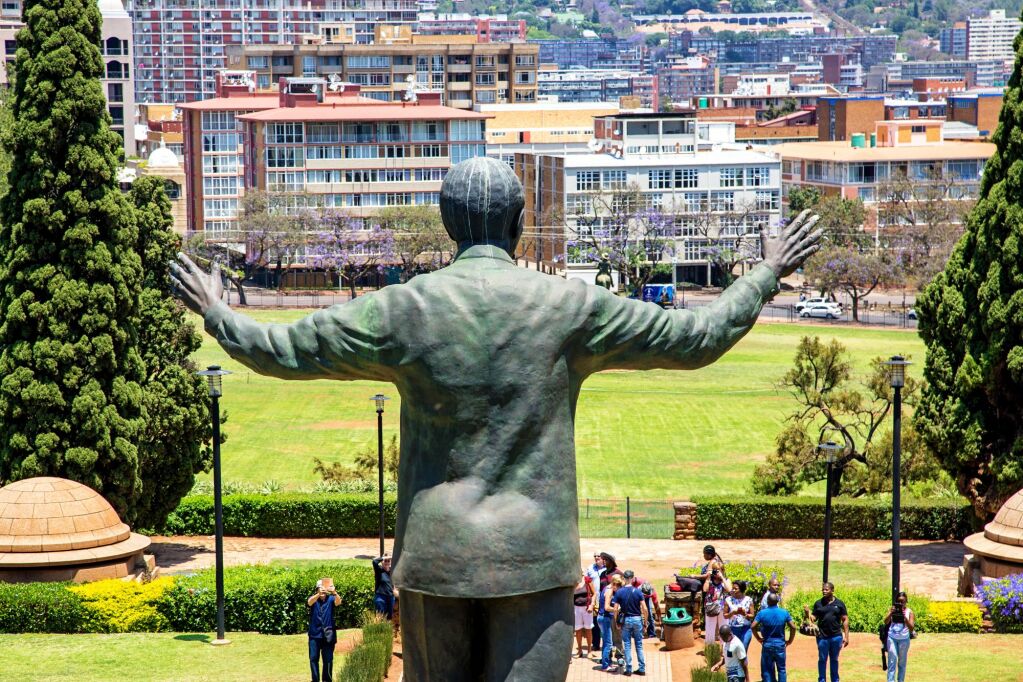 PRETORIA, SOUTH AFRICA, November 4, 2016.  A large statue of former South African president Nelson Mandela stands 9 meters tall in the middle of the Union Buildings in Pretoria