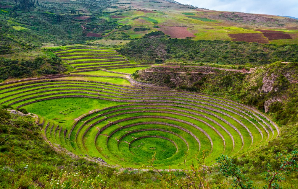 Unikalne starożytne Inków okrągłe tarasy w Moray (rolnicza stacja eksperymentalna), Peru, Ameryka Południowa
